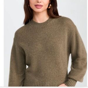 NEW White + Warren Cashmere Shrunken Crewneck Sweater Loden Green Size S NWT